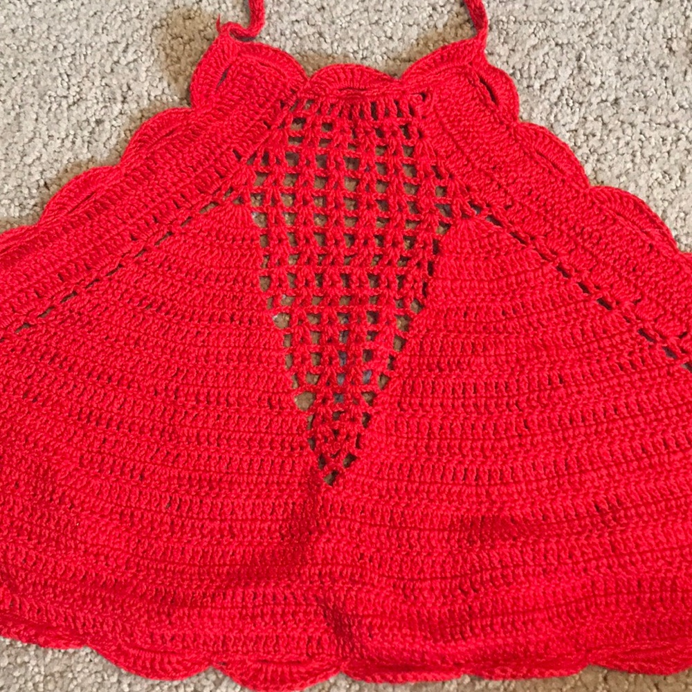 Red vintage crochet halter top - Picture 2 of 4